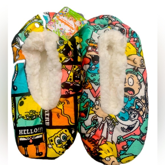 New 2 pairs of Nickelodeon SpongeBob Rugrats Women’s Slippers Fits Size 7-9.5 - Picture 1 of 4
